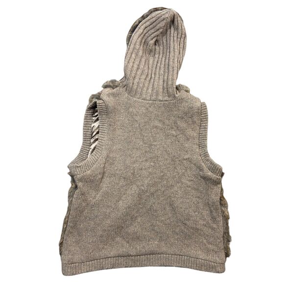 Green Tea Sweater Vest Womens 2XL Taupe Faux Fur Trim Lined Hooded Hand Pockets - Picture 3 of 9